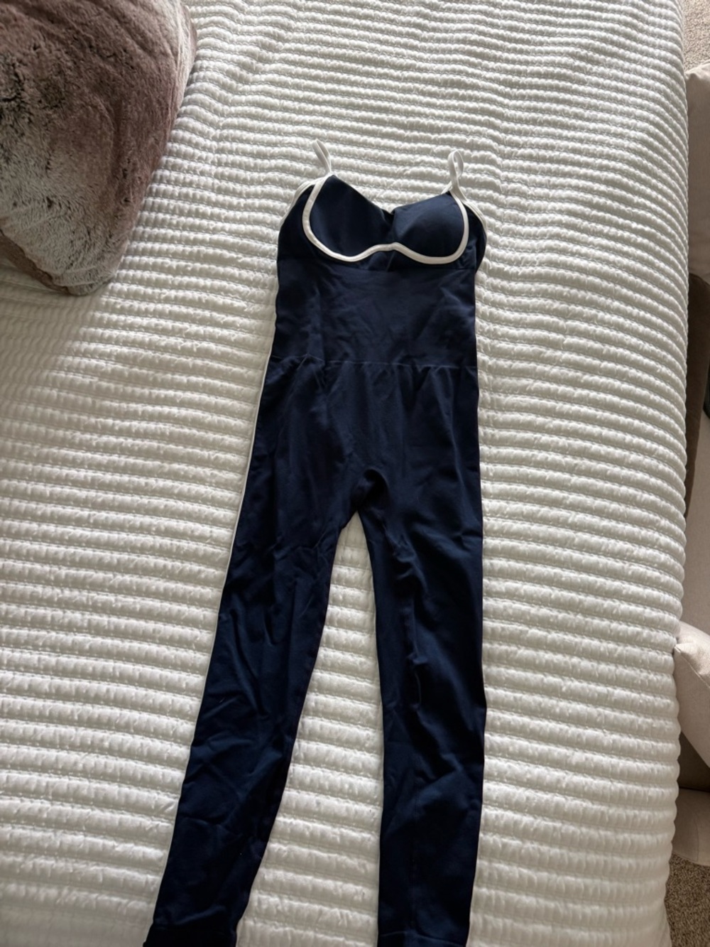 Navy One-Piece Jumpsuit with White Trim